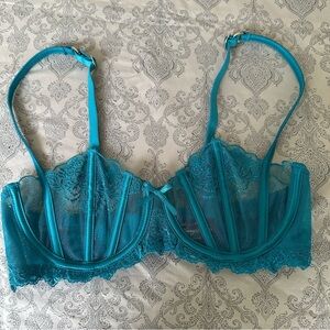 Honey Birdette Natalie Bra Lace Corset Teal 32D